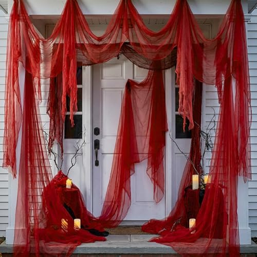 400"x 85" Halloween Red Creepy Cloth, Extra Large Scary Creepy Gauze Cloth