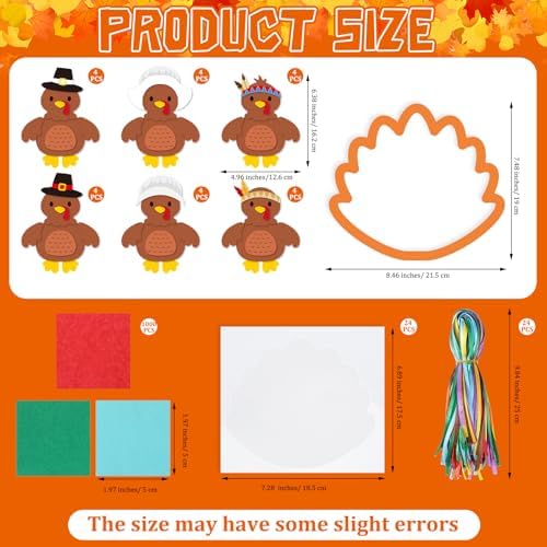 Chiisong 24 Sets Thanksgiving Turkey Crafts DIY Turkey Tissue Paper Crafts
