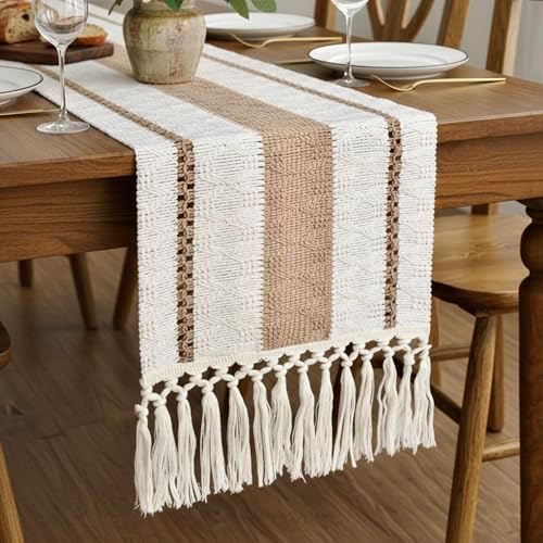 FEXIA Boho Table Runner with Tassels 12x72 Inch for Fall Home Decor