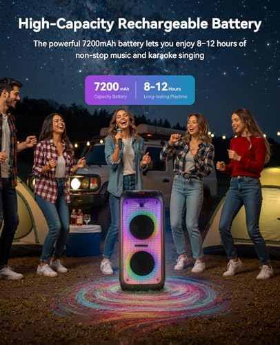 GKD80 Karaoke Machine for Adults with 2 Wireless UHF Microphone, 600W Peak Bluetooth Speaker with Dual 8'' Subwoofers, Portable Party Speaker with RC/Wheels for Singing/Outdoor Events/Speaking