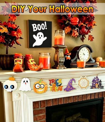 WOHOHOHO 45PCS 10 Designs Halloween Unfinished Paintable Blank with Tray