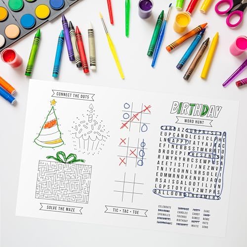 Birthday Party Coloring Activity Placemats / 12 Happy Birthday Celebration Drawing Activity Sheets / 11" x 17" Kids Double Sided Disposable Coloring Paper Placemat/Made in The USA