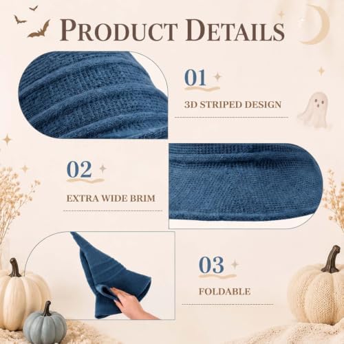 Boyiee Knitted Witch Hat Foldable Wide Brim Cap Pointed Felt Hat for Women Halloween Cosplay Costume Masquerade Accessory