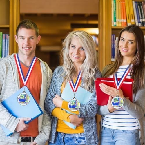 20 Pcs Reading Medals Bulk 2'' Book Worm Reading Award Medals with Neck Ribbon Trophy Prizes Winner Gift for School Classroom Students Teaching Competitions Supplies