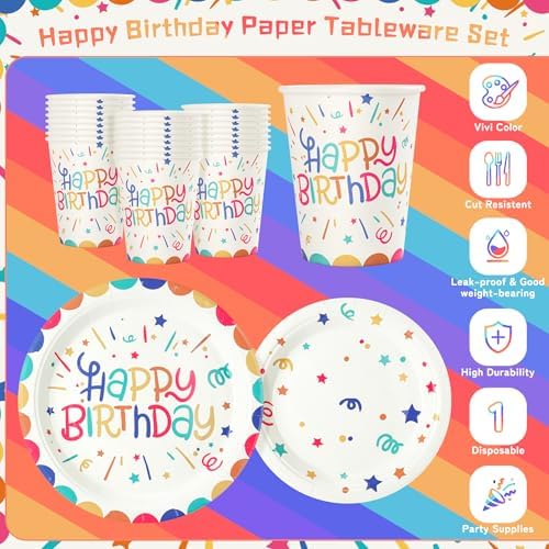 Multicolor Happy Birthday Party Plates Set, 168PCS Birthday Party Supplies