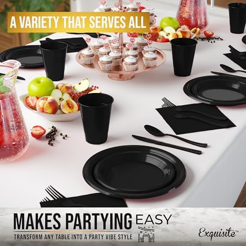 Exquisite 350 Pcs Black Plates and Napkins Party Supplies Plate Sets