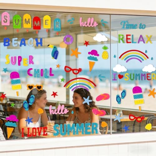 6 Pack Summer Window clings – Reusable Window Cling for Glass Windows