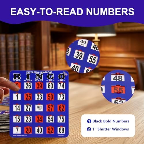 GSE Jumbo Easy-Read Shutter Slide Bingo Cards Bulk, 50-Pack Reusable Cards