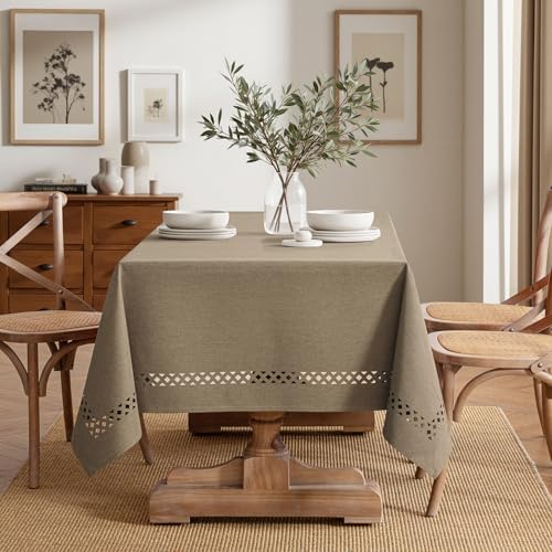 MIULEE Khaki Rectangle Tablecloth with Decorative Cutouts 60x104 inch