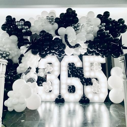 Black White Balloons Arch Kit, 124pcs Black and White Confetti Balloons