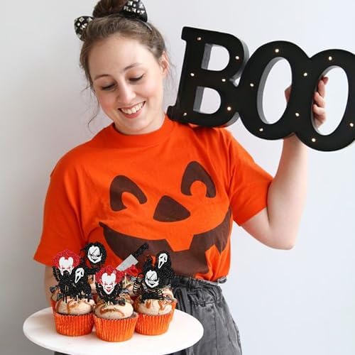 24 Pack Halloween Cupcake Toppers Glitter Scary Killer Cupcake Picks Knife Bloody Happy Halloween Theme Kids Birthday Cake Decorations Party Supplies