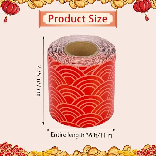 Lucleag 36 Ft Chinese New Year Bulletin Board Border Roll, Red 2026 Year of Horse Chinese New Year Board Border Trim for Lunar New Year School Classroom Office Bulletin Boards Decorations