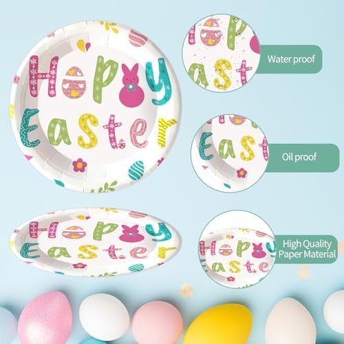 48 PCS Easter Paper Plates, Bunny Party Plates 7 inch Disposable Green Cake Dessert Plate for Holiday St Patricks Day Party Supplies (Easter)