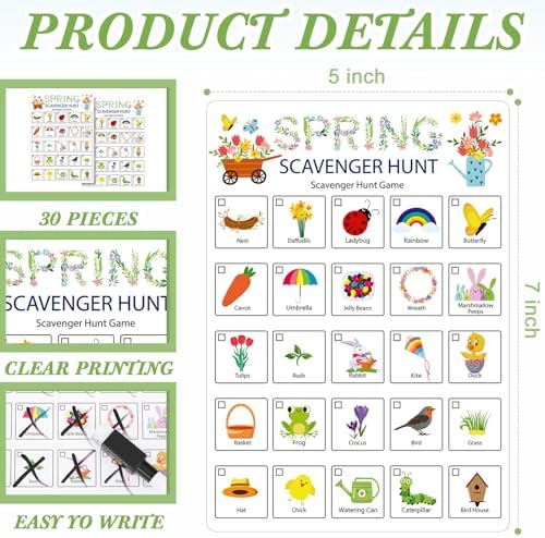 Hoolerry 30 Pcs Scavenger Hunt Cards for Kids Activities,Spring