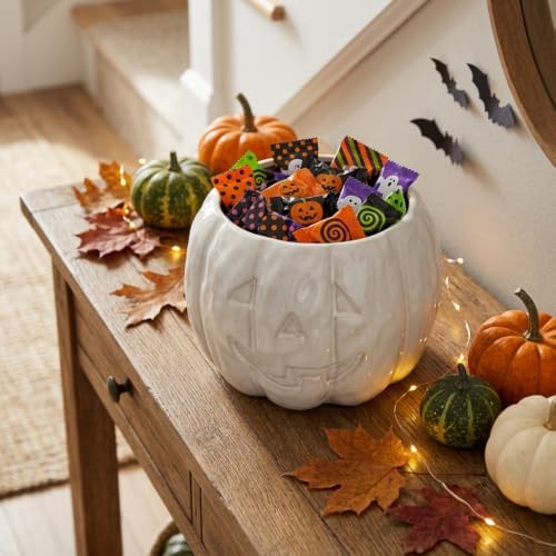Ceramic Pumpkin Halloween Candy Bowl, 6.5 x 4.7 in, White