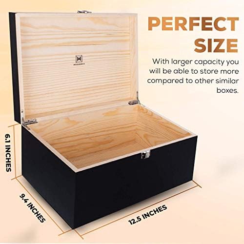 Large Wooden Storage Memory Gift Decorative Box with Hinged Lid (Black)