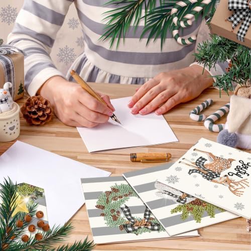 Saillong 12 Pack Neutral Christmas Diamond Painting Greeting Card Kits DIY Gray Christmas Diamond Art Cards with Envelopes Xmas 5D Rhinestones Painting Kit for Adults DIY Craft Family Friend Xmas Gift