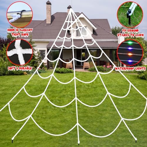 Light Up Halloween Spider Web: Halloween Decoration Outdoor LED Giant Web