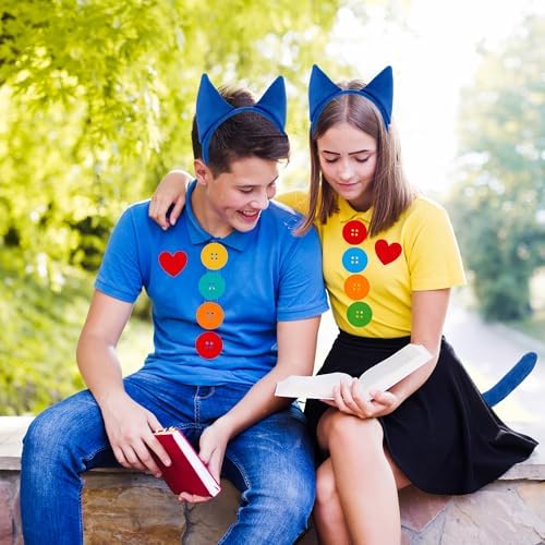 Eybila 9PCS Cat Costume Blue Cat Ears Headband Tail Button Heart Sticker