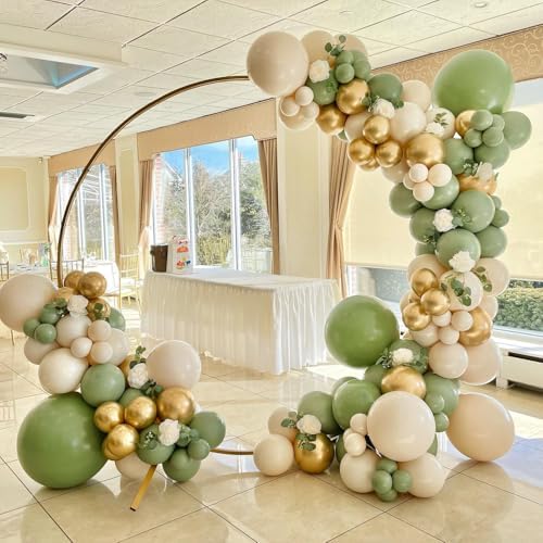 Sage Green Balloons Arch Kit, 124pcs Sage Green White and Gold Balloons
