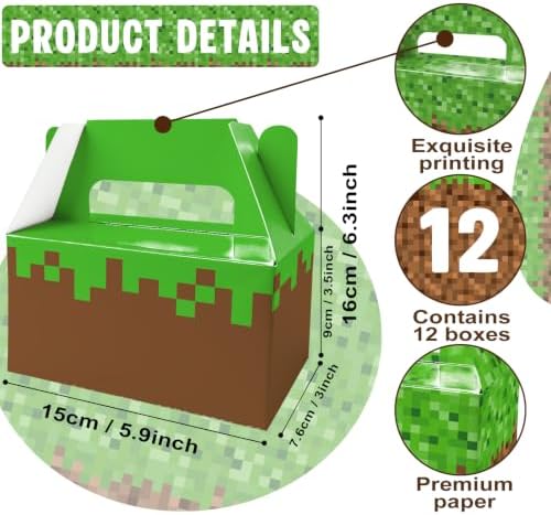 Pixel Miner Theme Party Favor Boxes Gamer Birthday Goodie Bags