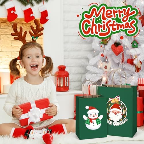 BagDream Medium Gift Bags with Handles 8x4.25x10.5 Forest Green 100Ct Bulk