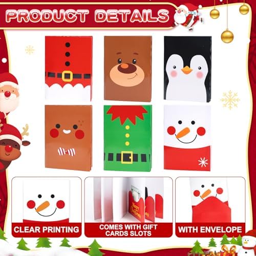 6 Set/30 Slots Christmas Gift Card Booklet with Envelopes