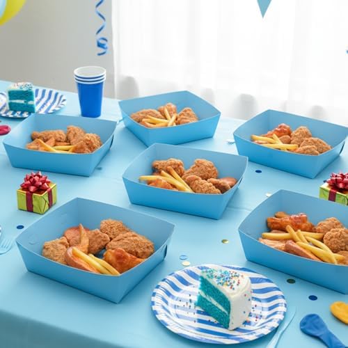 25 Pcs Paper Food Tray 4 lb Large Food Boats Nacho Plates Disposable Serving Snack Trays Large Paper Food Trays Boat for Nachos, Hotdogs, Tacos, Fries (Blue)