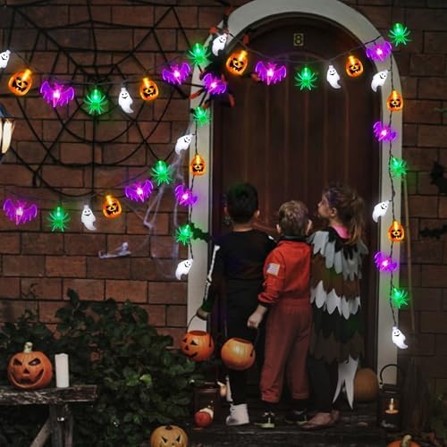 20FT 40LED Halloween Lights Outdoor Indoor Pumpkin Bat Spider Ghost Halloween String Lights Battery Operated, 8 Light Modes Waterproof Fairy Lights Decorations for Home Yard Window Party Outside Decor
