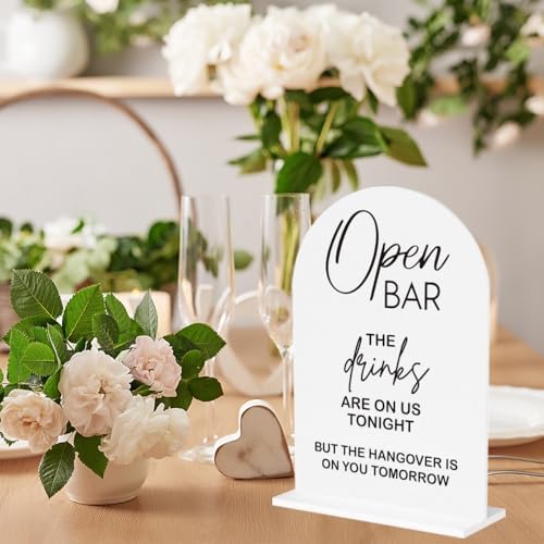 Wedding Bar Sign Open Bar Sign for Wedding Engagement Bridal Shower Ceremony Reception Event Party Table Acrylic Decor 5"x7"