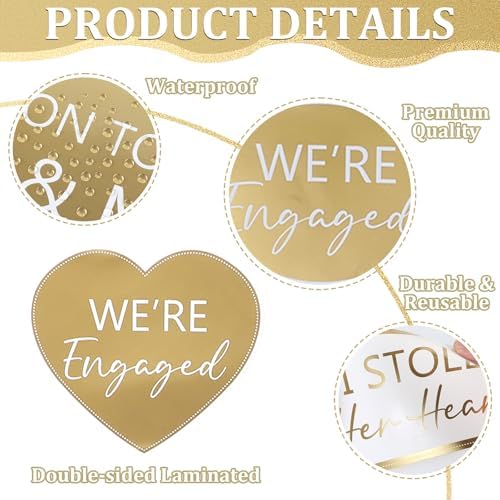 40Pcs Engagement Party Decorations Gold Engagement Photo Booth Props We are Engaged Photo Props Decorations for Wedding Reception Bridal Shower Ceremony Party Supplies Favors