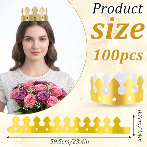 100 Pcs Gold Paper Crowns Party King Paper Crown Hat Bulk for Adults Birthday Party Celebration Favors Photo Props