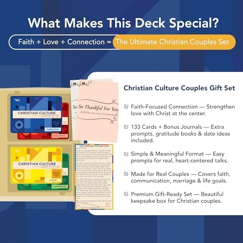 Kulture Games Christian Couples Gift Set - 133 Faith-Based Conversation Cards with 2 Gratitude Notebooks + Date Night Adventures - Couples Game for Adults, Wedding Set