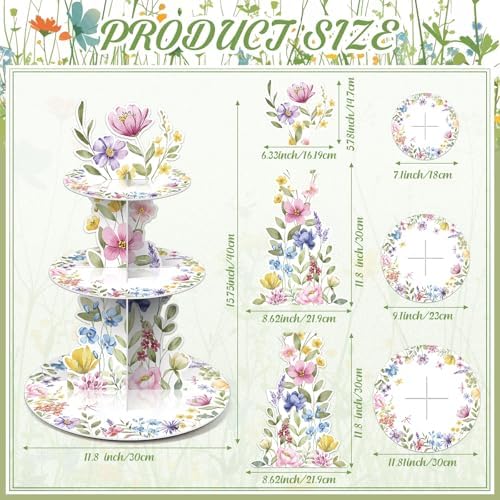 3 Tier Wildflower Party Decor Baby in Bloom Baby Shower Cake Stand