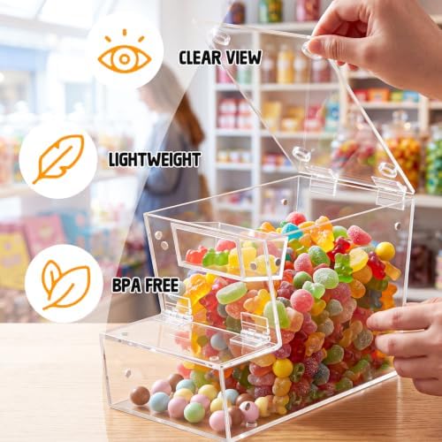 Clear Acrylic Candy Bin, Hinged Lid, Open Front, 4.5''x10.5''x6''