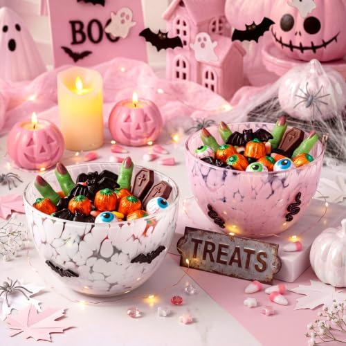 FoldTier 2 Pcs Halloween Icon Snack Bowl, 14oz Glass Candy Dessert Bowls with Snake and Bat Design, Double Old Fashioned Serving Bowls for Gifts Party Favors Table Decoration Supplies
