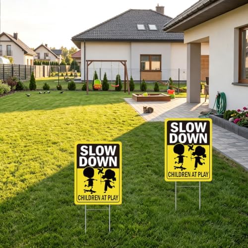 Rngmsi Slow Down Kids At Play Yard Sign Set 3pc with Ground Stakes