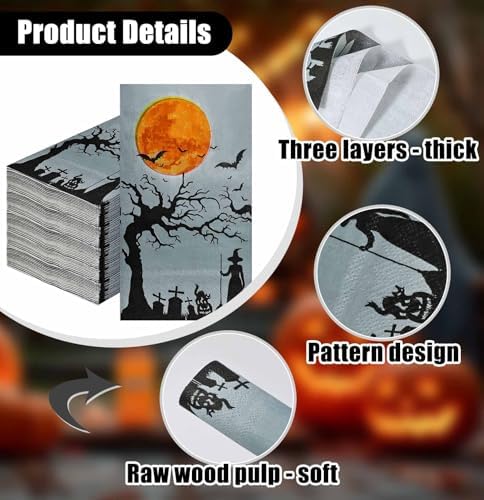SietDESEO 50 PCS 3-ply Halloween Dinner Napkins 13 x 15.7 Inch Guest Bathroom Napkins Disposable Hand Towels for Halloween Party Supplies Paper Napkin Decorative