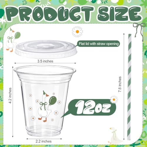 Jingmore 50 Set Silly Goose Sage Green 12 oz Plastic Cup with Lid and Straw