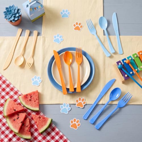 Minatee 180 Pcs Cartoon Birthday Plastic Silverware Heavy Duty Cutlery Sets Disposable Utensils for Holiday Birthday Themed Party Supplies, 60 of Each Forks Knives Spoons
