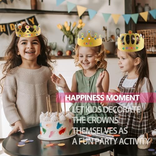 152 Pcs Paper Crowns for Kids Boys Girls Adults Princess Prince King, Classroom Crown, Birthday Party Hats with Gold Gem Jewels Number Letter Stickers, DIY Decor Favor Supplies