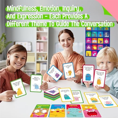 70 Conversation Cards,4 Category Mindful Talk for Students,Authentic & Meaningful Question Cards for Kids,Classroom Activity & Road Trip,Family Gathering-Improve Expression,Communication, Social Skill