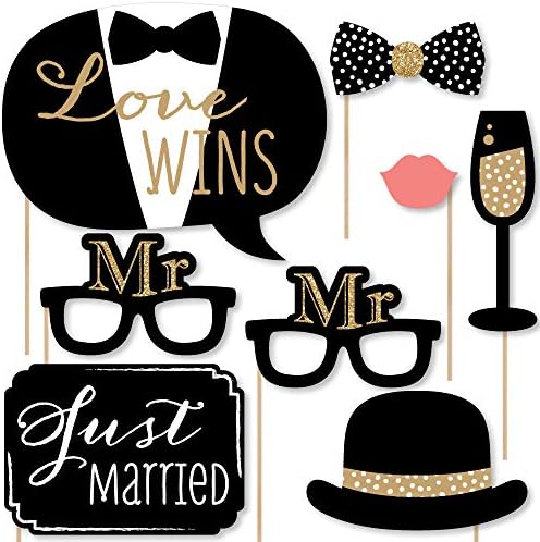 Mr. and Mr. - Gold - Gay Wedding Photo Booth Prop Kit, DIY Props - 20pc