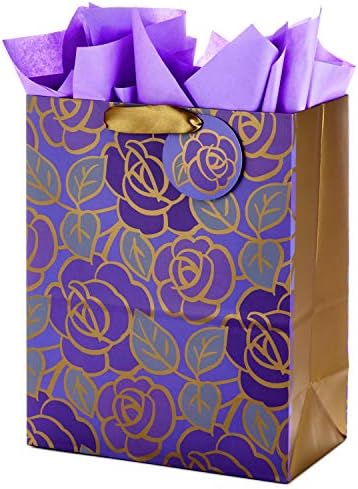 Hallmark 13" Large Gift Bag with Tissue Paper (Flowers, Gold Accents)