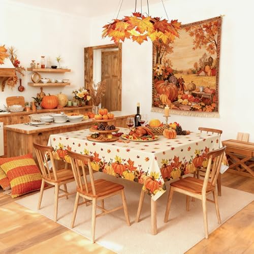Thanksgiving Tablecloths, 2 Pack Pumpkin Maple Leaf Plastic Table Covers