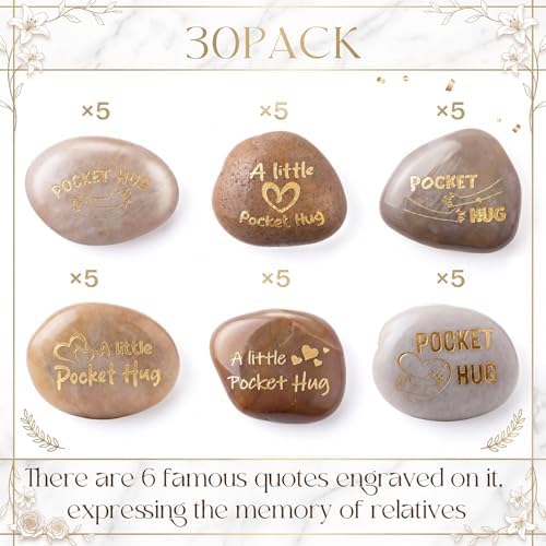 Yuntau 30 Pcs Pocket Hug Stone 1.97 Inch a Little Pocket Hug Gifts Engraved Stones for Men Women Boyfriend Girlfriend Son Daughter Cancer Patients Commemorative Gift