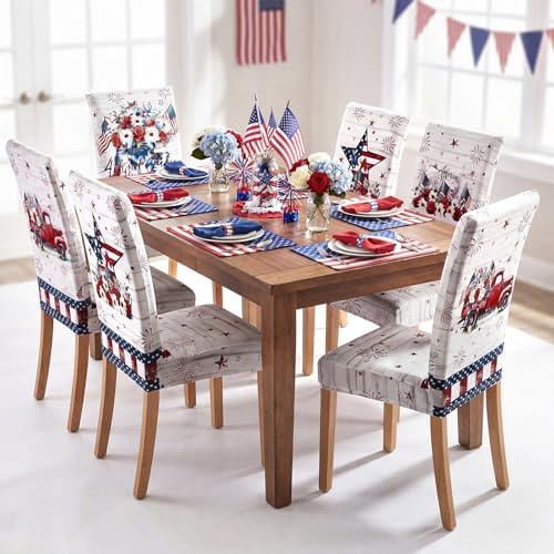 Mindsoft 6 Pcs Veterans Day Chair Cover Red White Blue Patriotic Decor