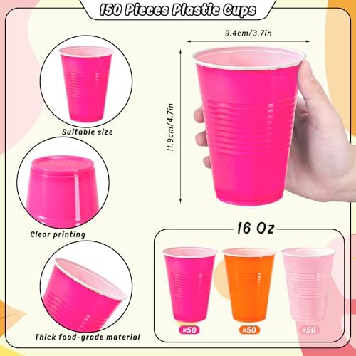JarThenaAMCS 150Pcs Pink and Orange Plastic Cups 16Oz Bulk Hot & Light Pink Orange Disposable Party Cups for Summer Tequila Sunrise Sunset Birthday Graduation Theme Party Supplies Decorations