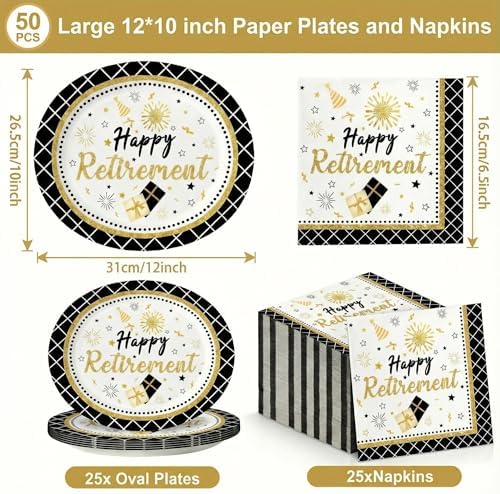 Dereinwo 50 Pcs Retirement Paper Plates and Napkins Set