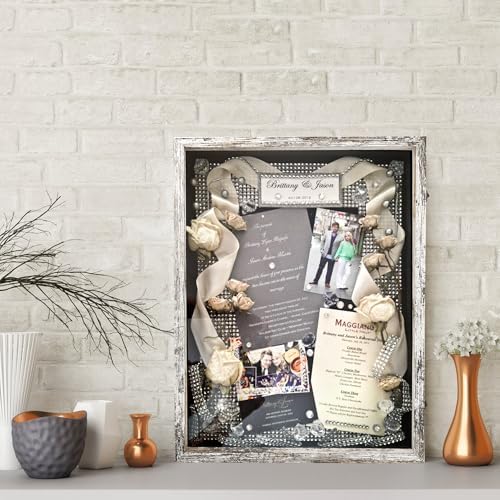 Large Shadow Box Frame 18x24 Display Case, White Wedding Bouquet Memory Box